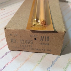 Susan Bates, Box of 6, NOS,  Size J 10, Luxite Plastic, Inline Hook, Crochet Hook, Pale Pink, Made in USA, Number 12406