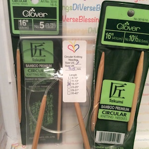 CLOVER, Takumi, Circular, 36 Inch, Knitting Needles, Bamboo Points, Nylon Cable, Repackaged, Made in Japan