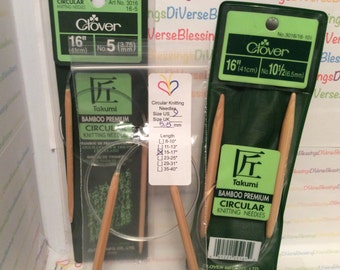 CLOVER, Takumi, Circular, 36 Inch, Knitting Needles, Bamboo Points, Nylon Cable, Repackaged, Made in Japan