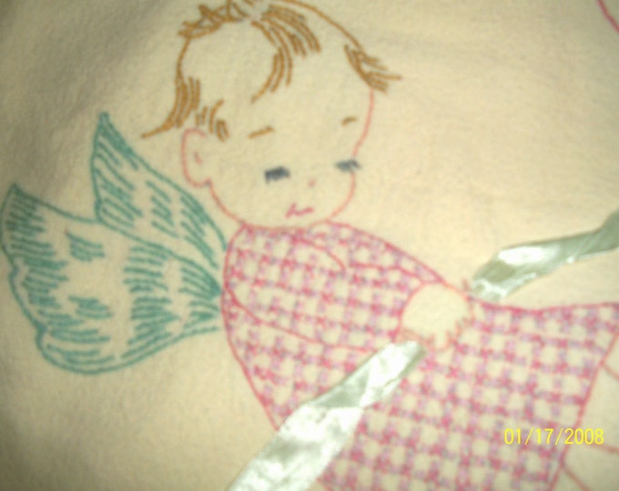 Sweet Vintage Baby Angel Ringing A Bell Crib Blanket Daisy Etsy