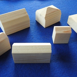 Set of ten blank unpainted little wooden houses for children to play with or model making scenery image 3