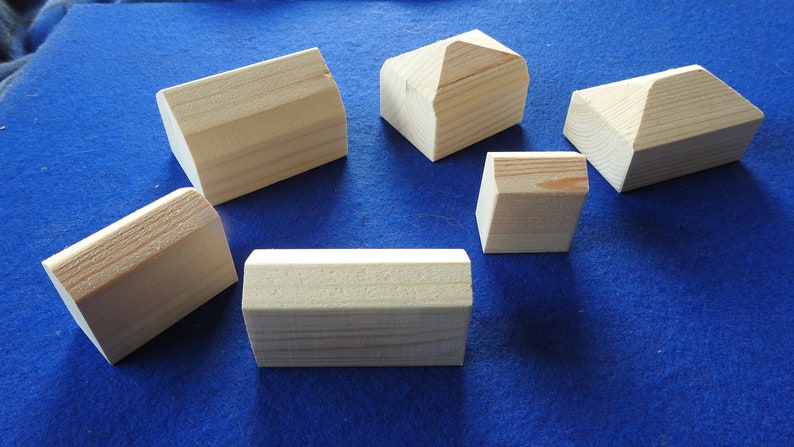 Set of ten blank unpainted little wooden houses for children to play with or model making scenery image 3