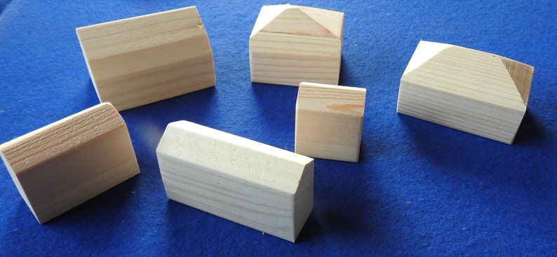 Set of ten blank unpainted little wooden houses for children to play with or model making scenery image 1