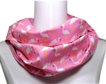 Ladies loop tube scarf gift scarf flamingos gift birthday round scarf flamingos loop white pink pink cotton scarf girlfriend