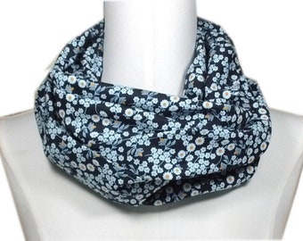 Damen-Schlauchschal- Rundschal- Loop Gänseblümchen-Schal blau dunkelblau Blumen Blümchen floral -Geschenk Tochter Schwiegertochter Enkel