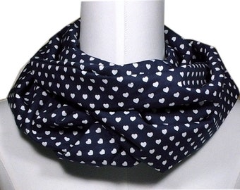 Tube scarf dark blue heart loop white heart gift birthday cotton scarf blue scarf women's best colleague gift Valentine's Day