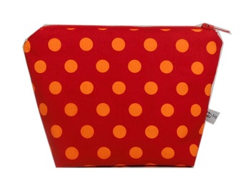 Kosmetiktasche rot-Schminktasche Damen-Kosmetikbeutel Reise-Tasche Urlaub-Kulturbeutel Geschenk-Geburtstag Idee- Blumen Punkte orange