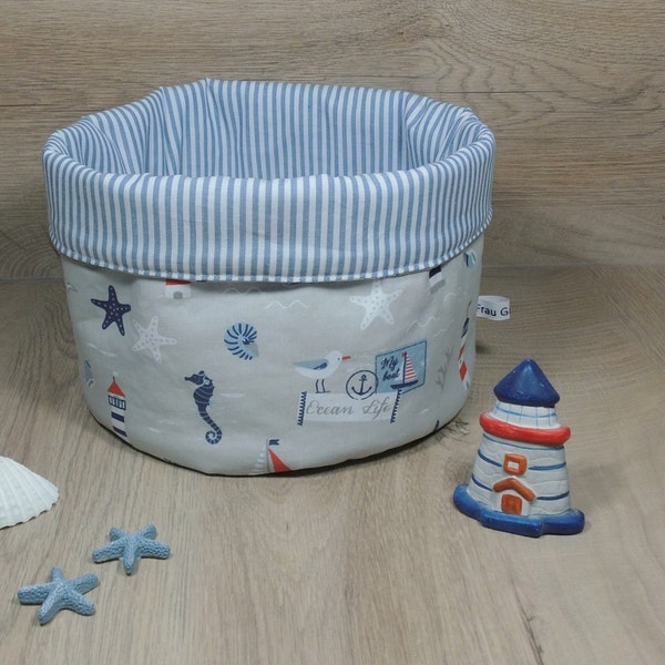 Utensilo Leuchtturm- Stoffkörbchen maritim-Geschenk Baby- Wickeltisch- Aufbewahrung- Körbchen Stoff-Brotkorb-Bad -gestreift Streifen