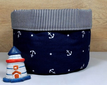 Storage bathroom fabric basket maritime basket blue white anchor utensil for changing table maritime gifts housewarming gift bread basket