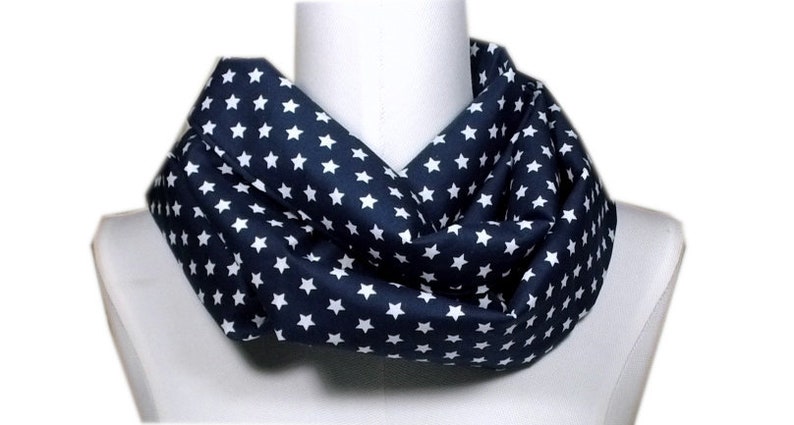 Women's tube scarf loop scarf gift birthday present women Christmas daughter scarf stars blue white thank you image 1