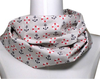 Ladies loop tube scarf maritime scarf light gray anchor round scarf cotton gift loop gift best friend gift idea birthday