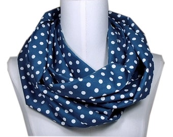 Cadeau pour femme - boucle pour dames - cadeau d'anniversaire - écharpe bleu blanc à pois - écharpe en coton - idée cadeau pour nièce, petite-fille, meilleure amie