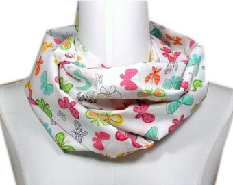 Damen Loop- Geschenk Schal- Schlauchschal Schmetterling Schmetterling weiß pink handmade