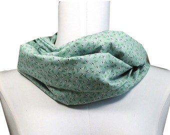 Women's scarf loop green tube scarf cotton loop scarf flowers black birthday present green scarf gift idea girlfriend Mother's Day