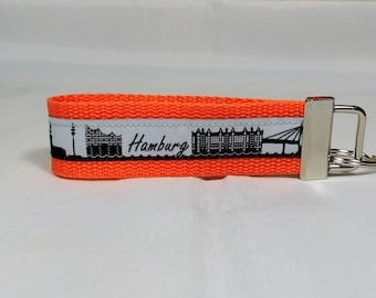 Schlüsselband Geschenk-Schlüsselanhänger Hamburg-Anhänger maritim orange schwarz grau Skyline- 3 Farben-Hausschlüssel Geschenkidee klein