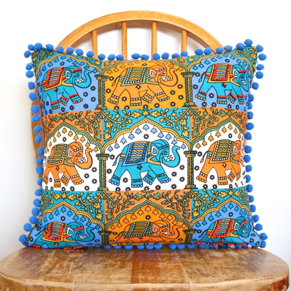 Boho Pillow Cover - Blue Orange Pillow Case - Decorative Cushion - Ethnic Home Décor - Unique Gift Ideas - Accent Pillow Cover