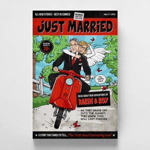 First Anniversary Paper Gift, Fun Anniversary Gifts, Anniversary Paper Gift, Just Married, Custom Anniversary, Comic Book Wedding