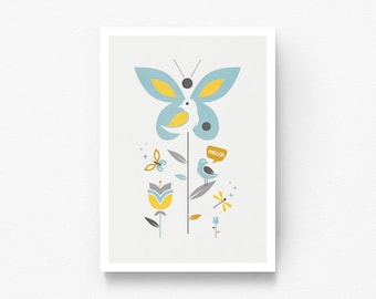 Printable Kids Wall Art, Printable Childrens Art, Girl Nursery Decor, Butterfly Nursery Wall Art, Butterfly Nursery Print, Yellow Nursery