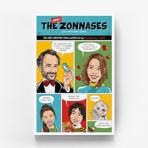 Regalo familiar personalizado, ilustración de retrato familiar, retrato familiar divertido, regalos familiares divertidos, regalo familiar divertido, regalos de cómics