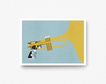 Minimalist Music Print, Modern Music Poster, Modern Music Art, Trumpet Wall Art, Printable Wall Art, Digital Print, Downloadable Art