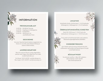 Infokarte/Einleger für Hochzeitseinladung zum Ausdrucken | PDF