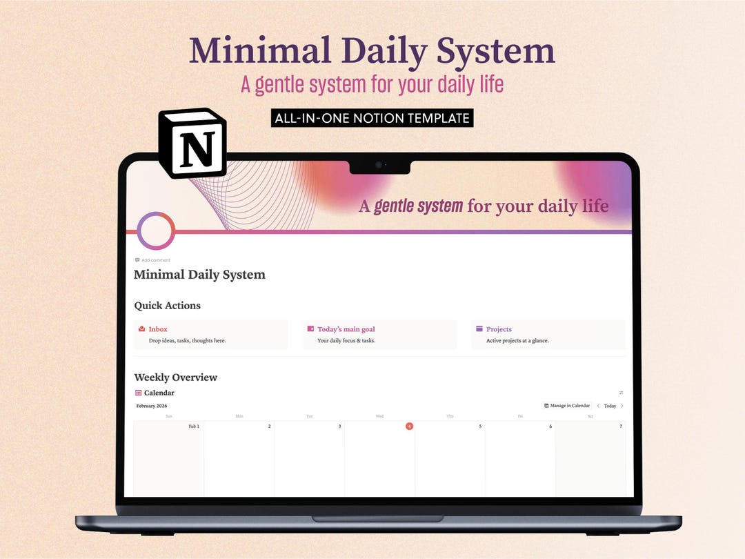 Notion Template – Daily & Weekly Planner | Minimal Aesthetic Dashboard ...