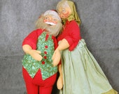 Vintage Annalee  Pair Santa Mobilitee Vintage 1960's Large Santa and Mrs Claus holiday early painted felt cloth dolls 28 and 29 inch