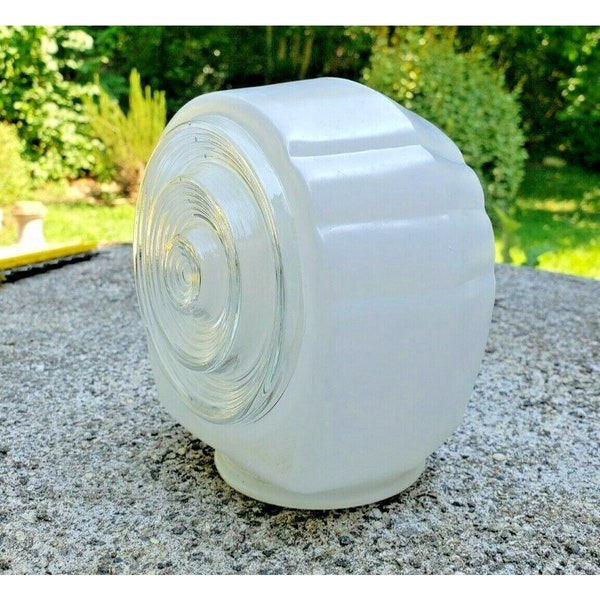 Vintage Glass Light Shade Frosted White Clear Bullseye Face Porch Globe Bathroom Lighting