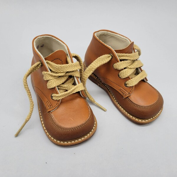 Child Life Brown Leather Hightop Shoes  4 1/2 C Vintage Boy's Toddler Footware