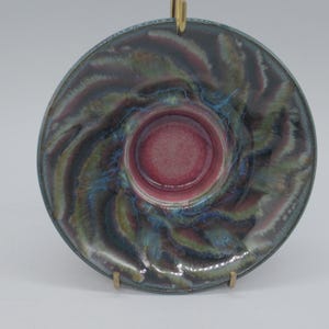 Canadian Art Pottery Candleholder Blue Purple Swirl Ashburn Pottery John & Carole Bandurchin