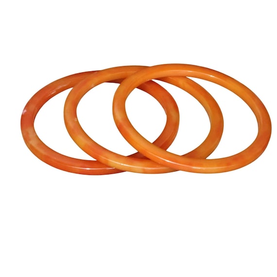 Tangerine Orange Bakelite Bangles Stackable Set O… - image 2