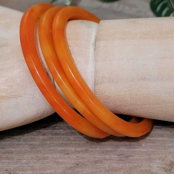 Tangerine Orange Bakelite Bangles Stackable Set O… - image 5