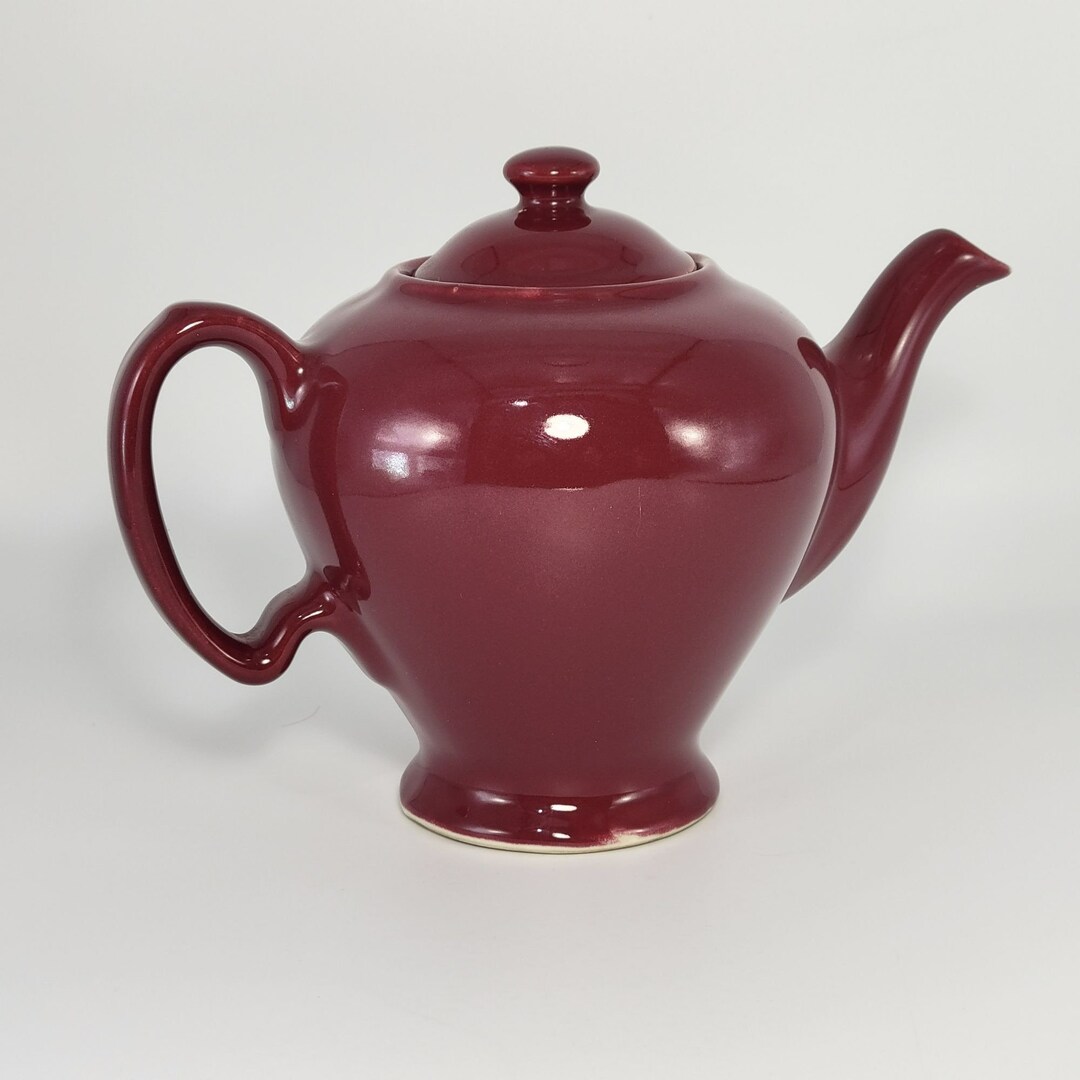 Vintage Tea Pot Burgundy Mccormick Tea Baltimore MD Ceramic Made in USA