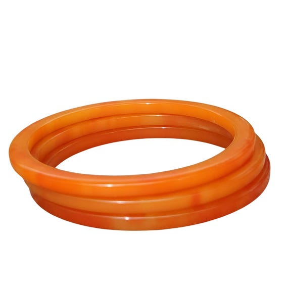 Tangerine Orange Bakelite Bangles Stackable Set O… - image 1