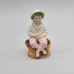 German Bisque Figure Figurine Seated Boy Mold # 5637  3 1/4 inch