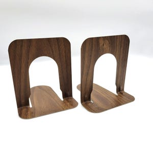 Vintage Faux Wood Grain Brown Metal Library Bookends Pair
