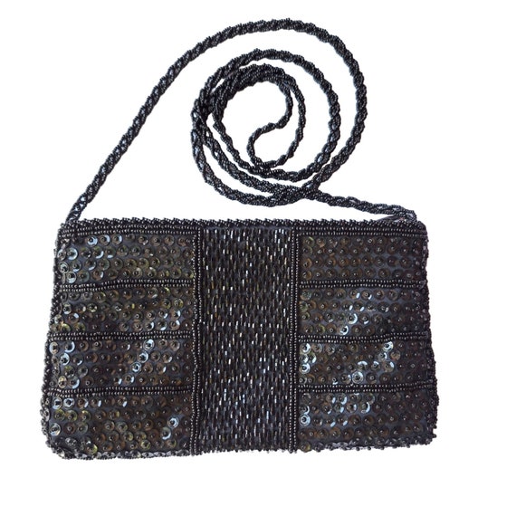 Vintage Walborg Beaded Purse Black Beads & Sequin… - image 9