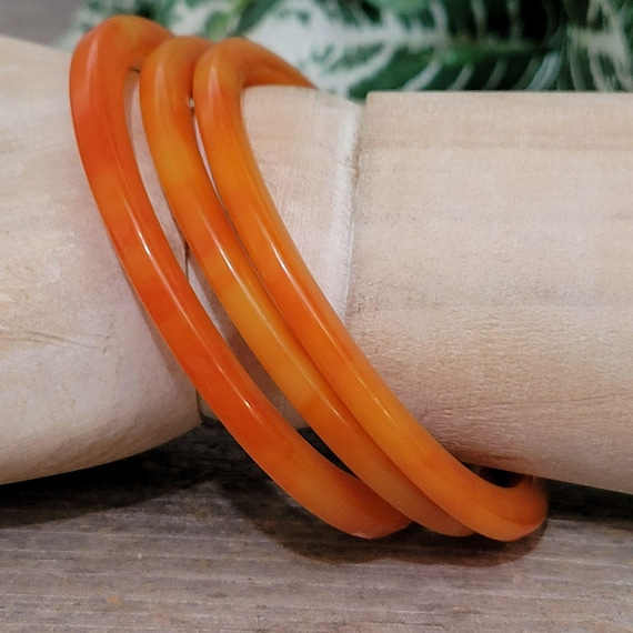Tangerine Orange Bakelite Bangles Stackable Set O… - image 7