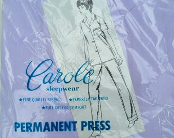 Vintage Carole Pajama Set: Purple Floral Trim, Poly/Cotton, Size 38 (Medium)