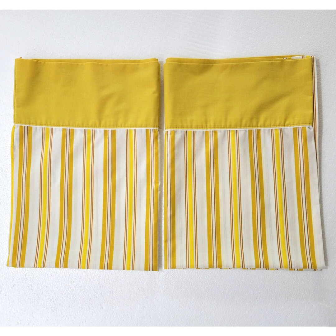 Vintage Pillowcases Cannon Mills 70s Mustard Yellow & Brown Stripe Two