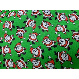 Christmas Santa Claus Fabric 2 Yards 44W Cotton Green Background Vintage