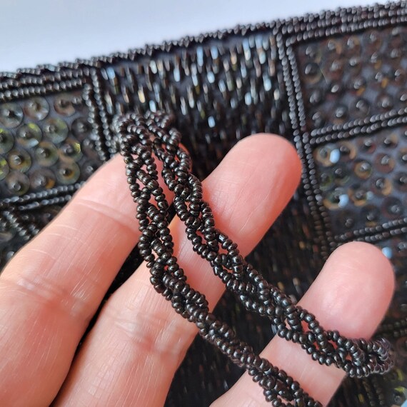 Vintage Walborg Beaded Purse Black Beads & Sequin… - image 4