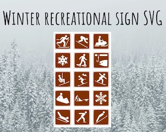 WINTER Recreation Symbols brown white SVG bundle, NPS hike svg, Hiking Camping Signs svg, national park sign svg, recreation outdoor icons