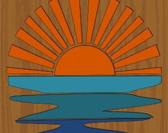 Retro Sunset SVG: Sunrise Ocean Lines Graphic (Digital Download)