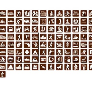 150 recreatiesymbolen bruin wit bord SVG SUPER BUNDEL, nps-svg, wandelen camping borden svg, nationaal park teken svg, recreatie buiten pictogram