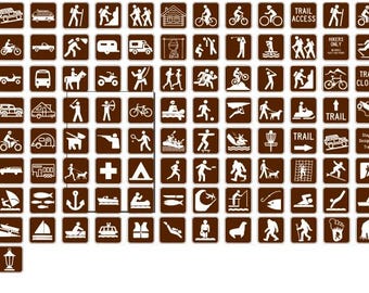 150 Recreation Symbols brown white sign SVG SUPER BUNDLE, nps svg, Hiking Camping Signs svg, national park sign svg, recreation outdoor icon