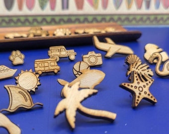 Wooden Beach Travel Map Push Pins, Beach and National Park Theme, Florida push pins, Scuba flag push pin, Hiking map push pins. Mix & match!