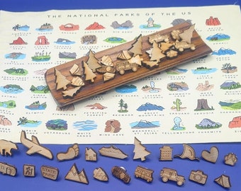 Wood Travel Map Pins, Boot tree push pins, National Park map pins, Hiking map push pins, Jeep RV camper, Route 66 and earth. Mix & match!