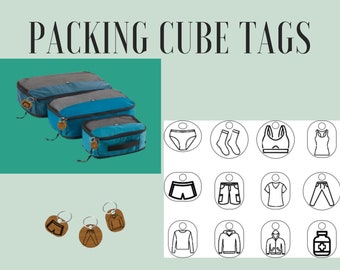 Packing cube tags, custom luggage tags, diaper bag tags, personalized packing cubes, packing cube labels, organizer tags