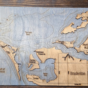 Manatee River Nautical Map Wall Art, Anna Maria 3D Wood Map, Bradenton Nautical Wall Chart, Anna Maria wall art